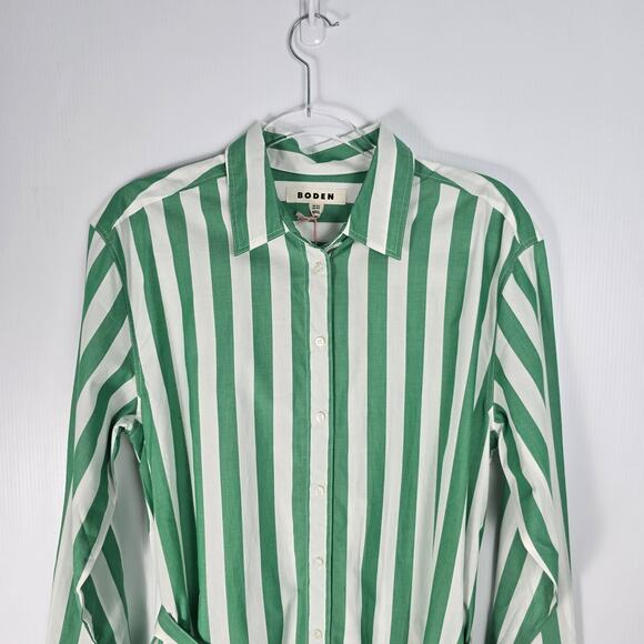 Boden Cotton Midi Shirt Dress Relaxed Fit Long Sleeve Button Front Waist Tie 10 - Picture 4 of 8